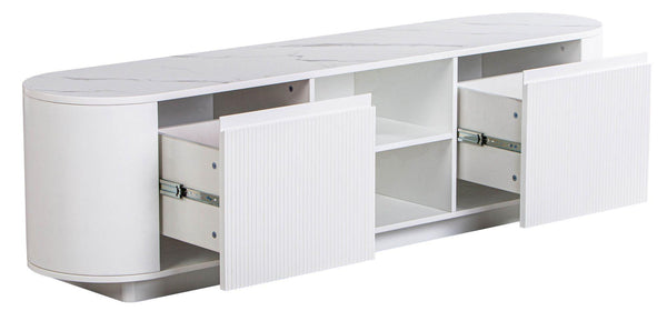 Mondrian White Melamine Top Curved Fluted TV Unit