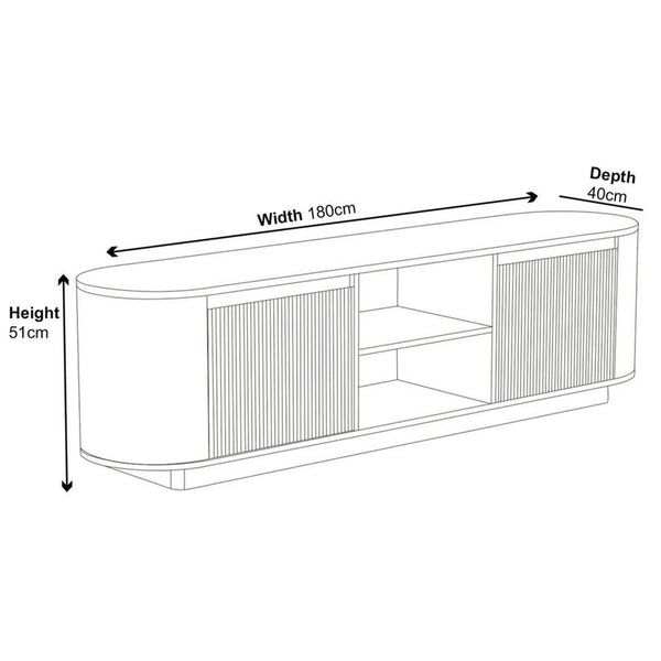 Mondrian White Melamine Top Curved Fluted TV Unit