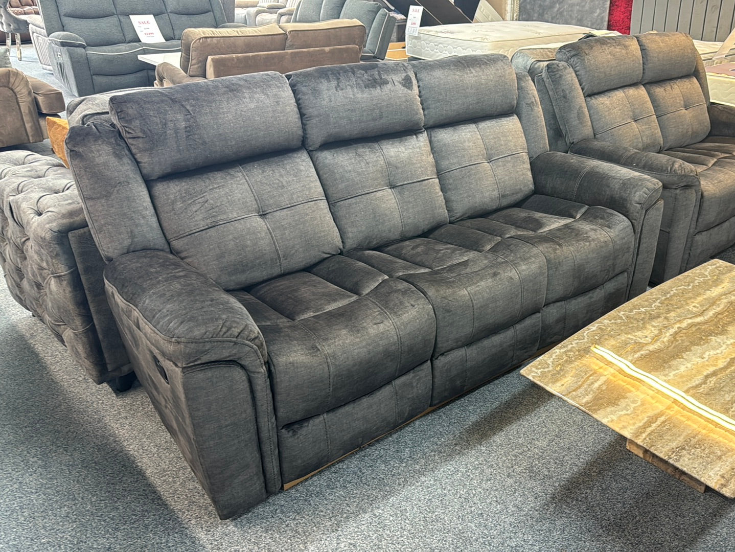 Texaco 3+2 Reclining Sofas Grey with drop down drinks console