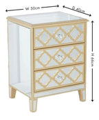 Cairo Mirrored Gold Trim Bedside Cabinet - 3 Drawers