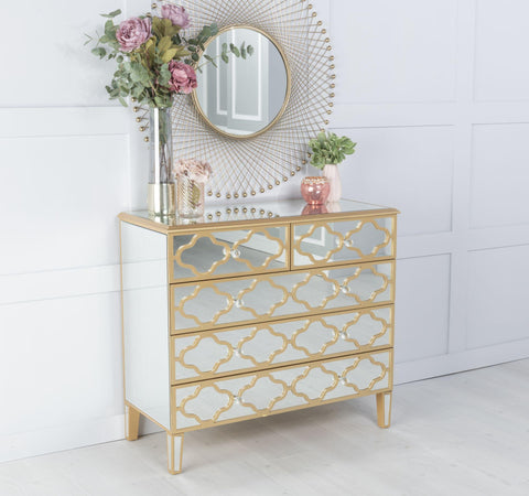 Cairo Mirrored Gold Trim 3+2 Drawers Chest