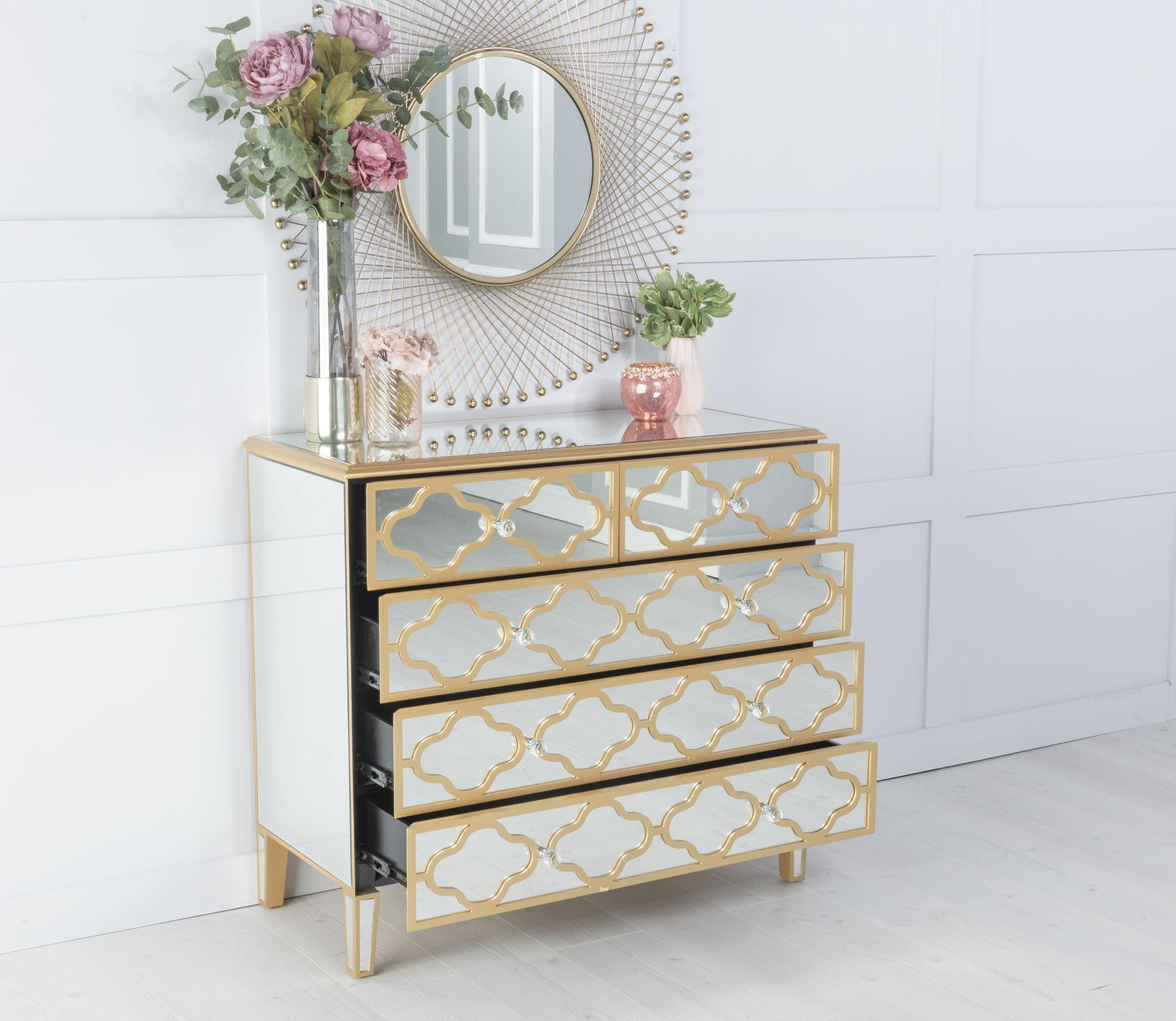 Cairo Mirrored Gold Trim 3+2 Drawers Chest