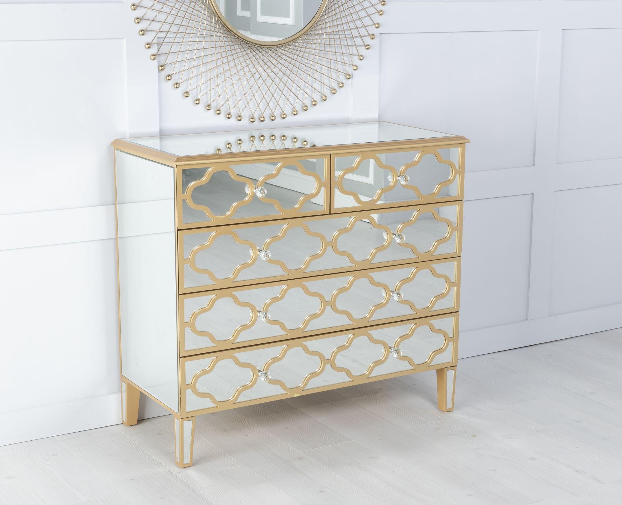 Cairo Mirrored Gold Trim 3+2 Drawers Chest