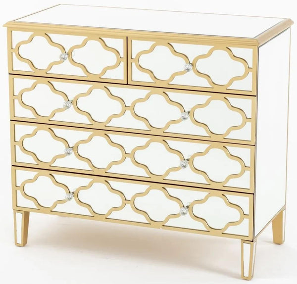 Cairo Mirrored Gold Trim 3+2 Drawers Chest
