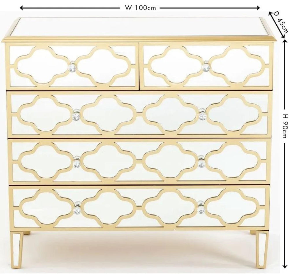 Cairo Mirrored Gold Trim 3+2 Drawers Chest
