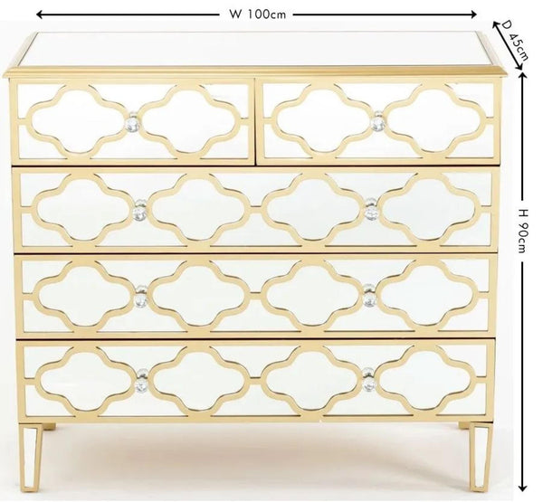 Cairo Mirrored Gold Trim 3+2 Drawers Chest