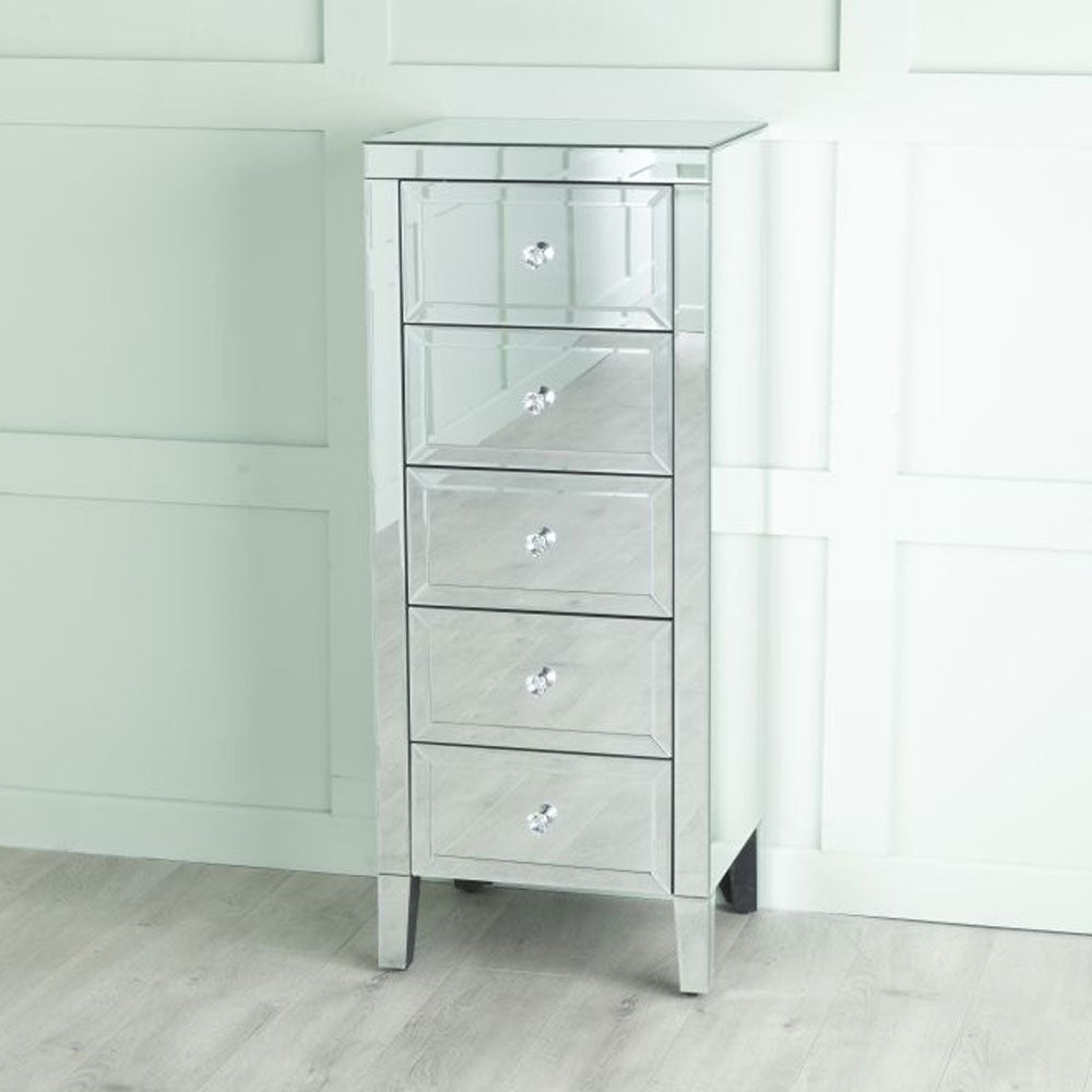 Vasari Mirrored 5 Drawer Narrow Chest
