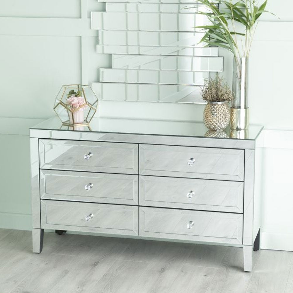 Vasari Mirrored 6 Drawer Wide Chest
