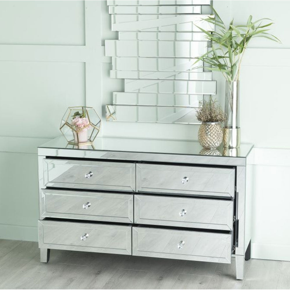 Vasari Mirrored 6 Drawer Wide Chest