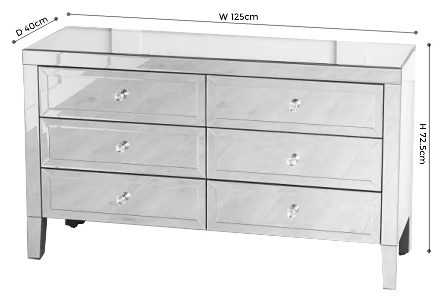 Vasari Mirrored 6 Drawer Wide Chest