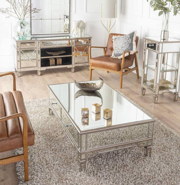 Acorn Mirrored Champagne Trim Coffee Table