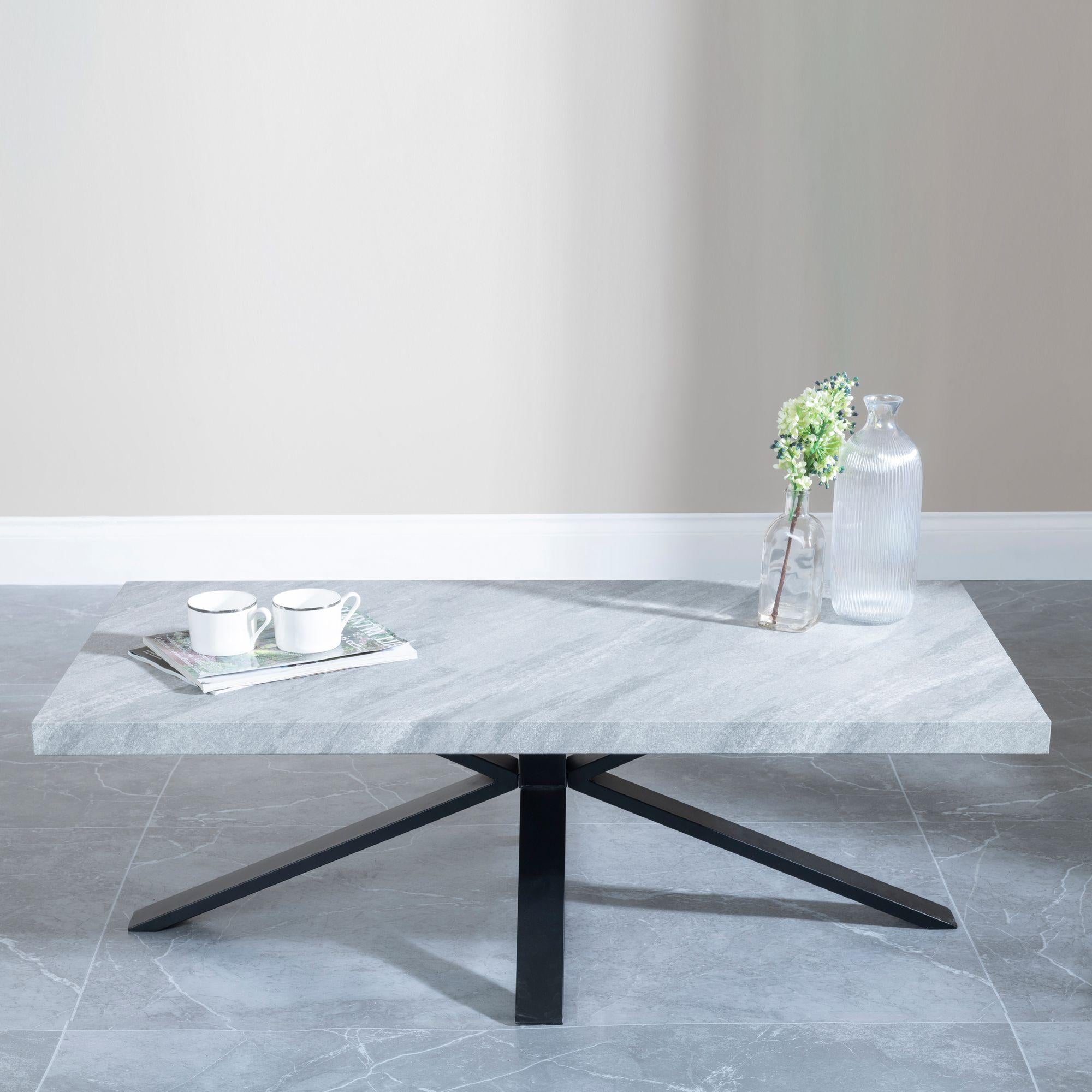 Cadell Grey Concrete Effect Coffee Table with Black Spider Legs