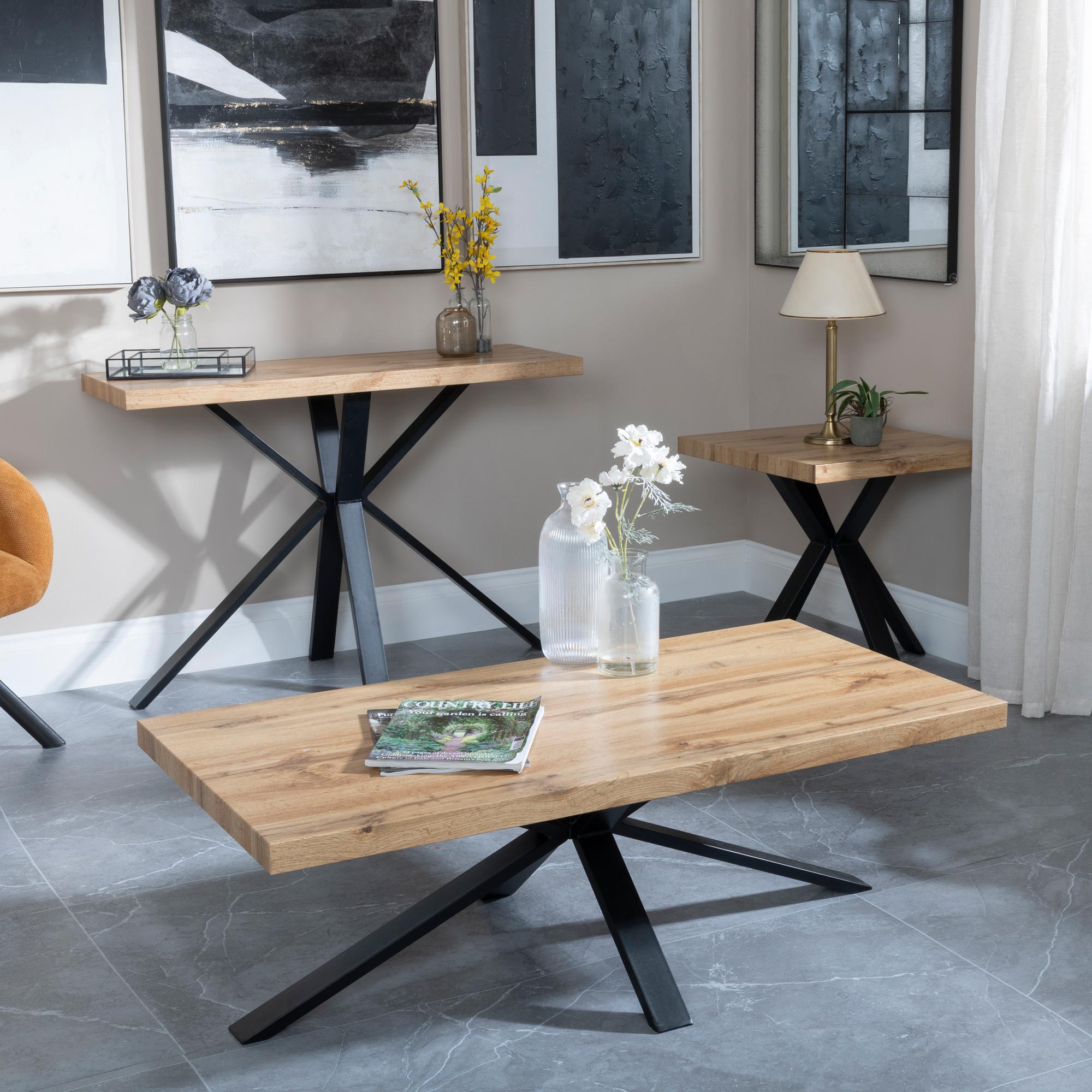 Cadell Industrial Oak Effect Coffee Table with Black Spider Legs