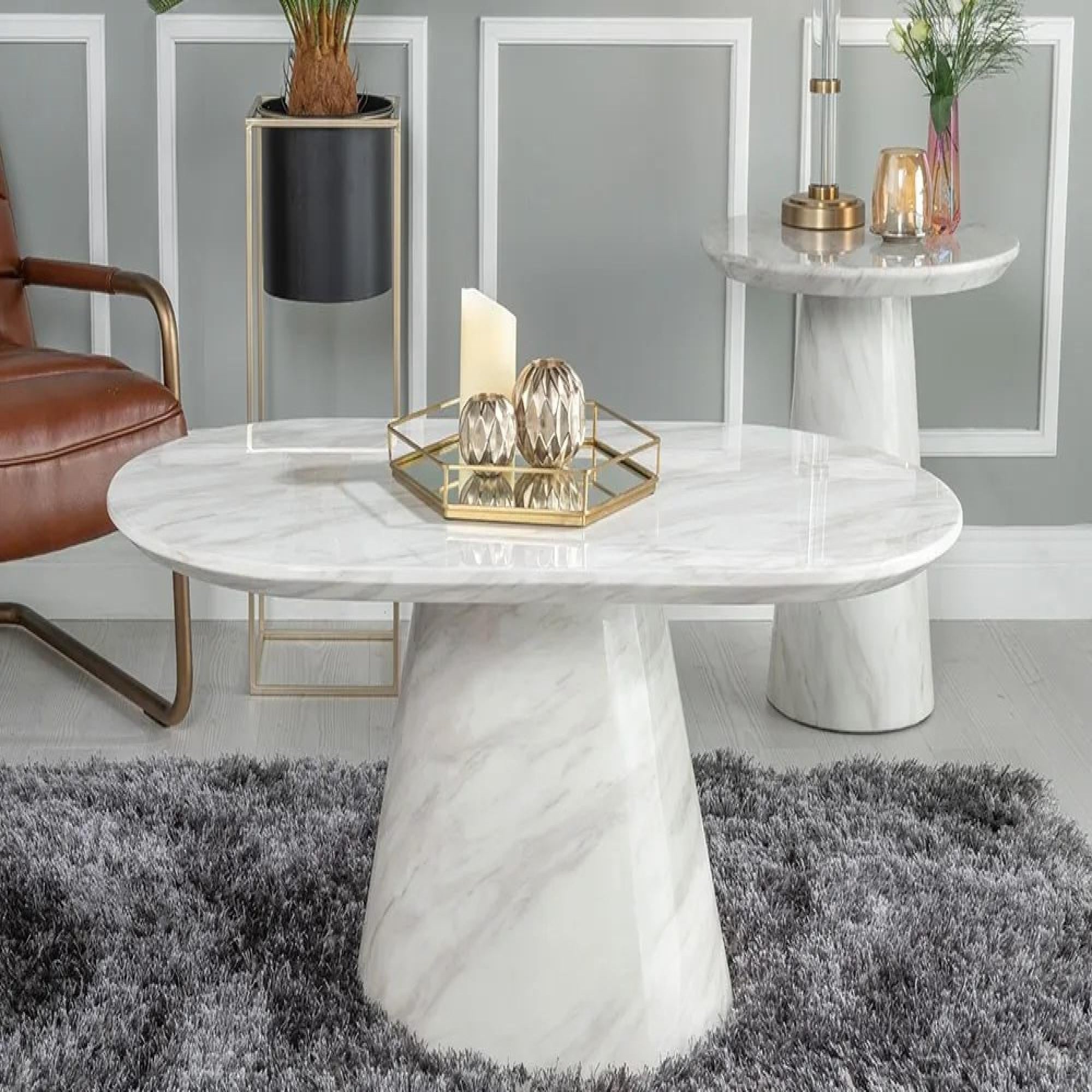 Cannes White Marble Oval Coffee Table