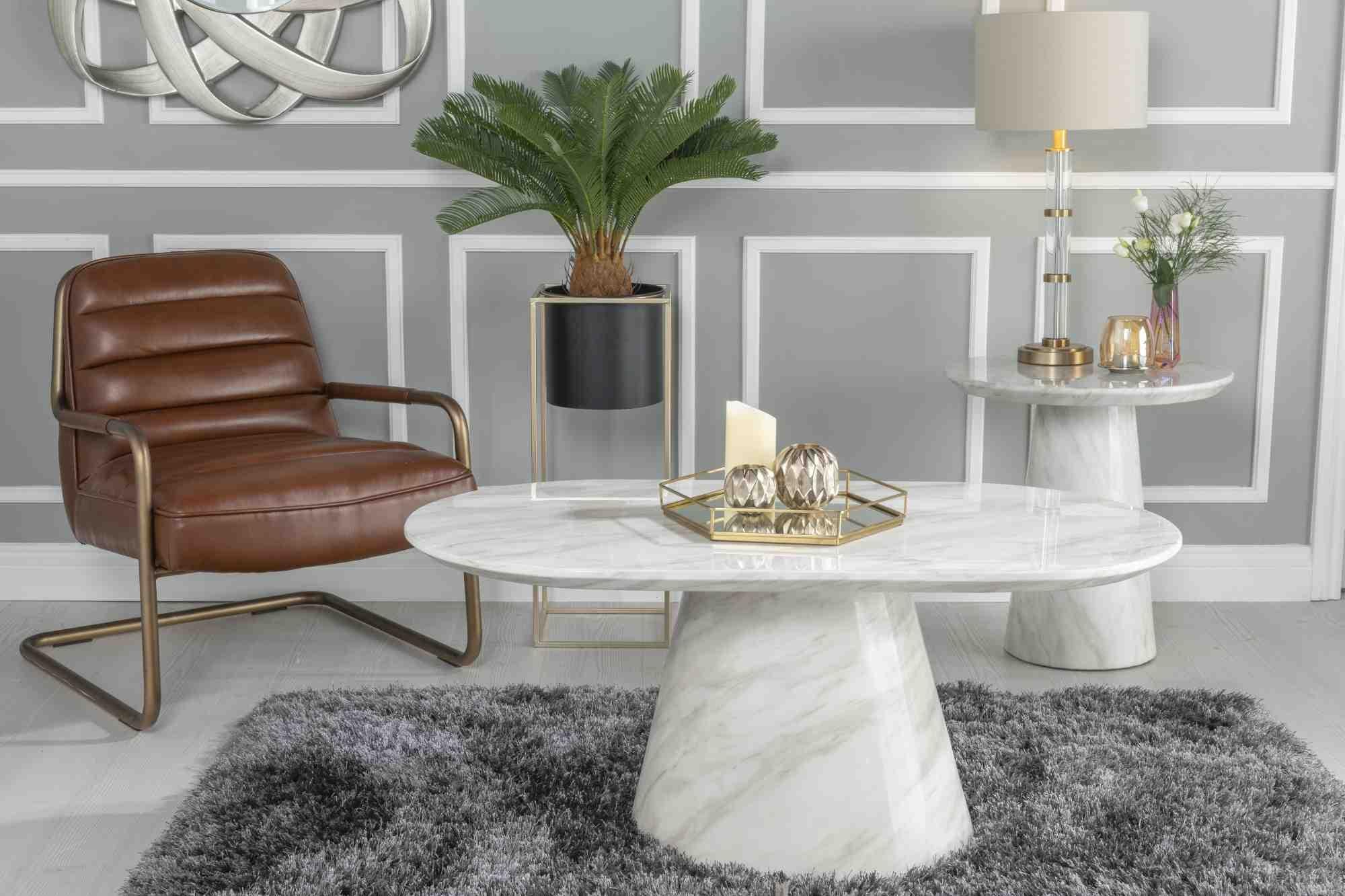 Cannes White Marble Oval Coffee Table