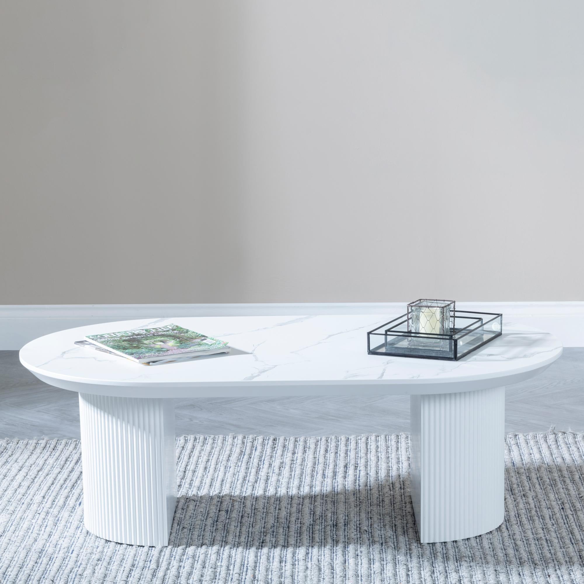 Mondrian White Melamine Top Oval Coffee Table