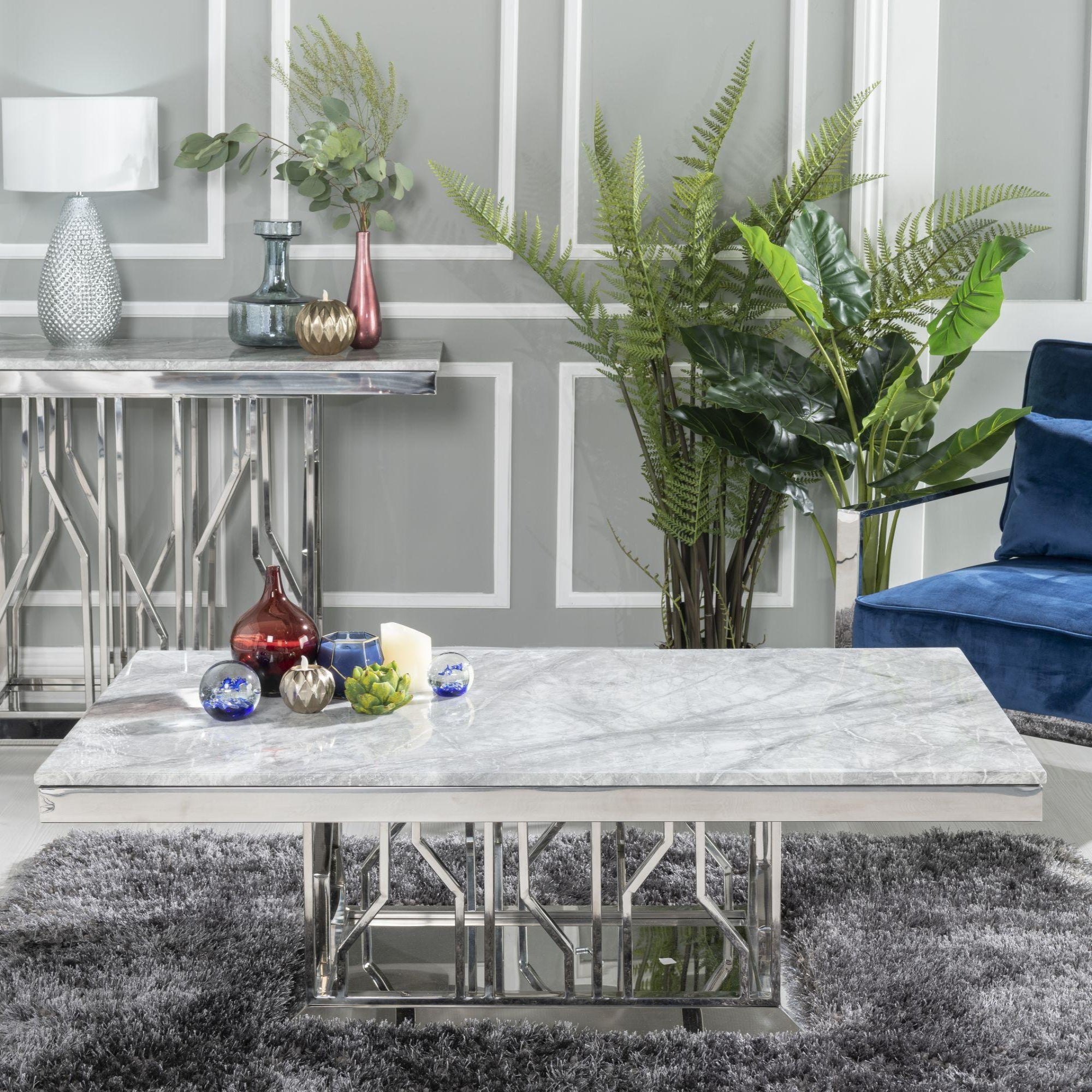 Mercury Grey Marble and Chrome Coffee Table
