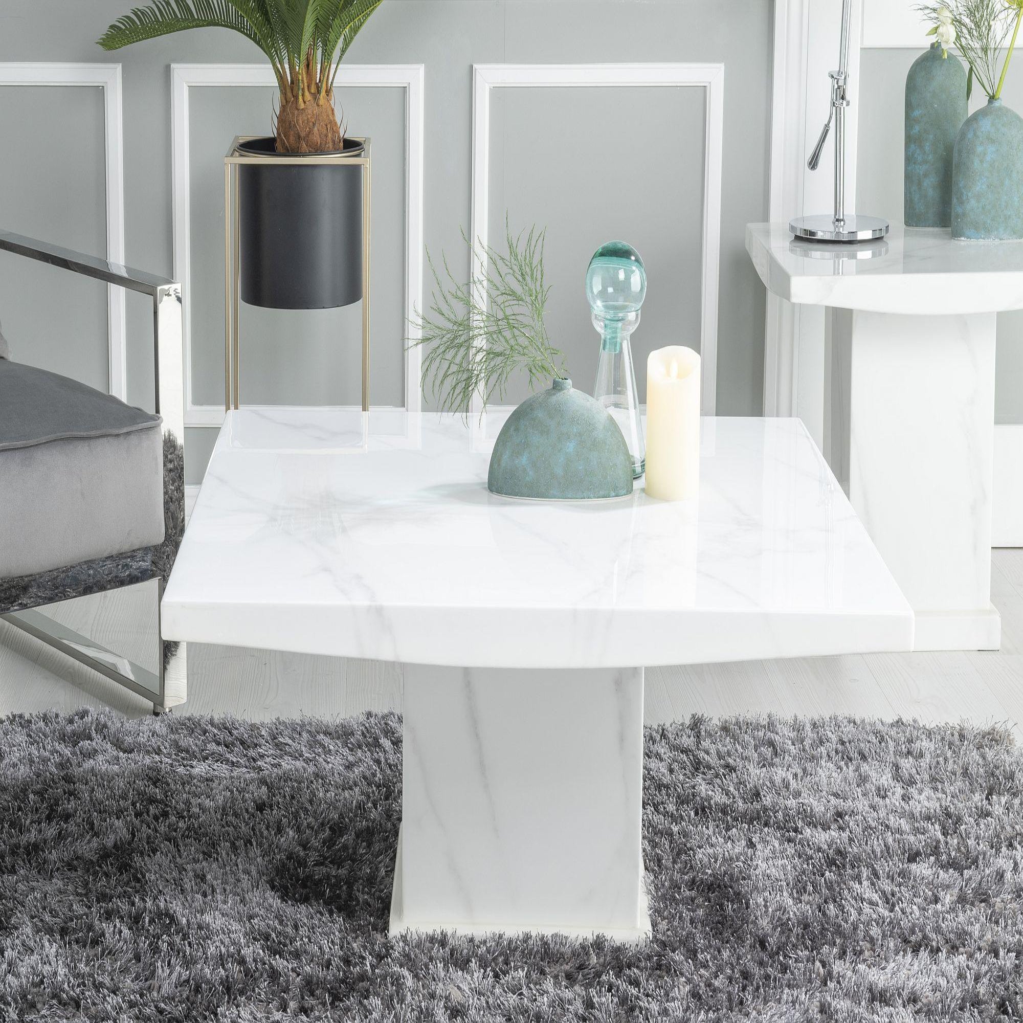 Olympia Square White Marble Coffee Table