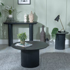 Renzo Black Round Coffee Table with Fluted Ribbed Drum Base