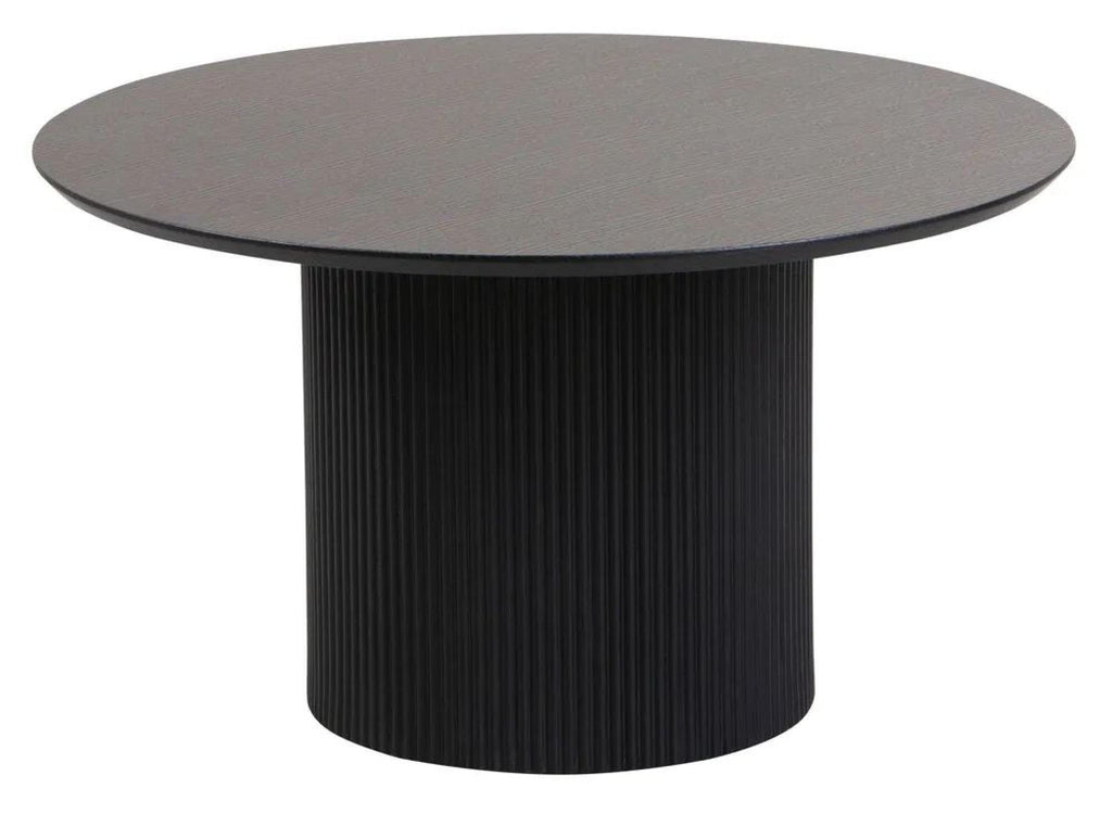Renzo Black Round Coffee Table with Fluted Ribbed Drum Base