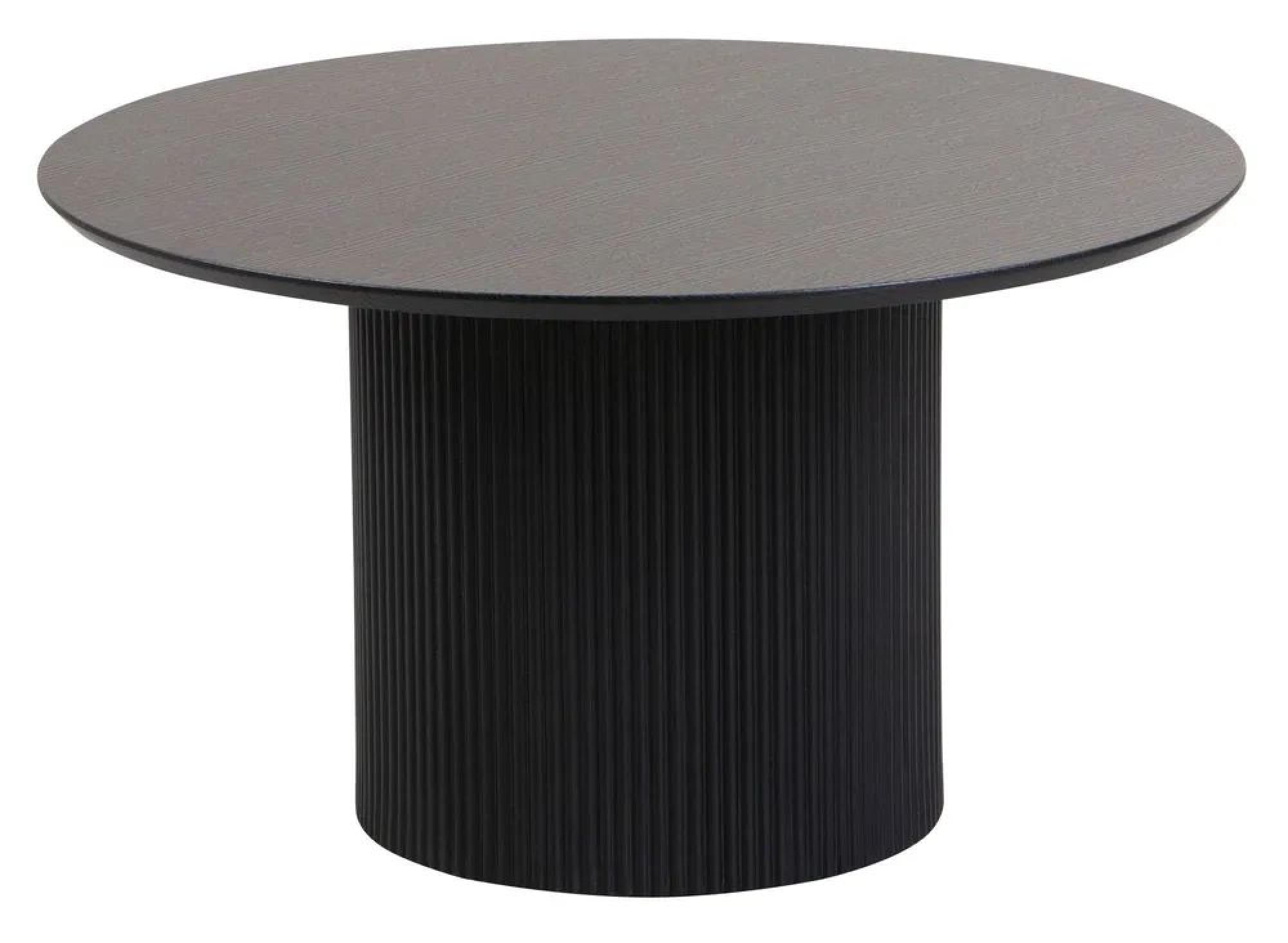 Renzo Black Round Coffee Table with Fluted Ribbed Drum Base