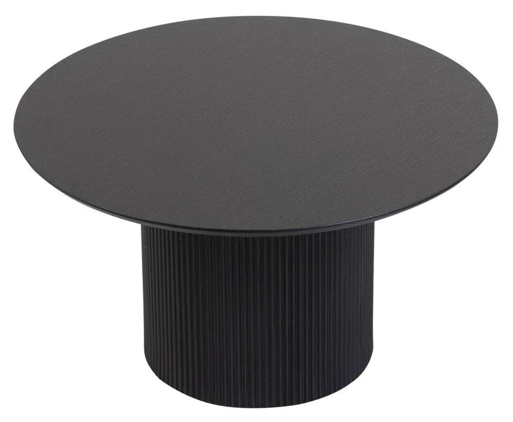 Renzo Black Round Coffee Table with Fluted Ribbed Drum Base