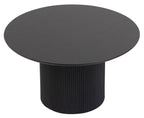 Renzo Black Round Coffee Table with Fluted Ribbed Drum Base