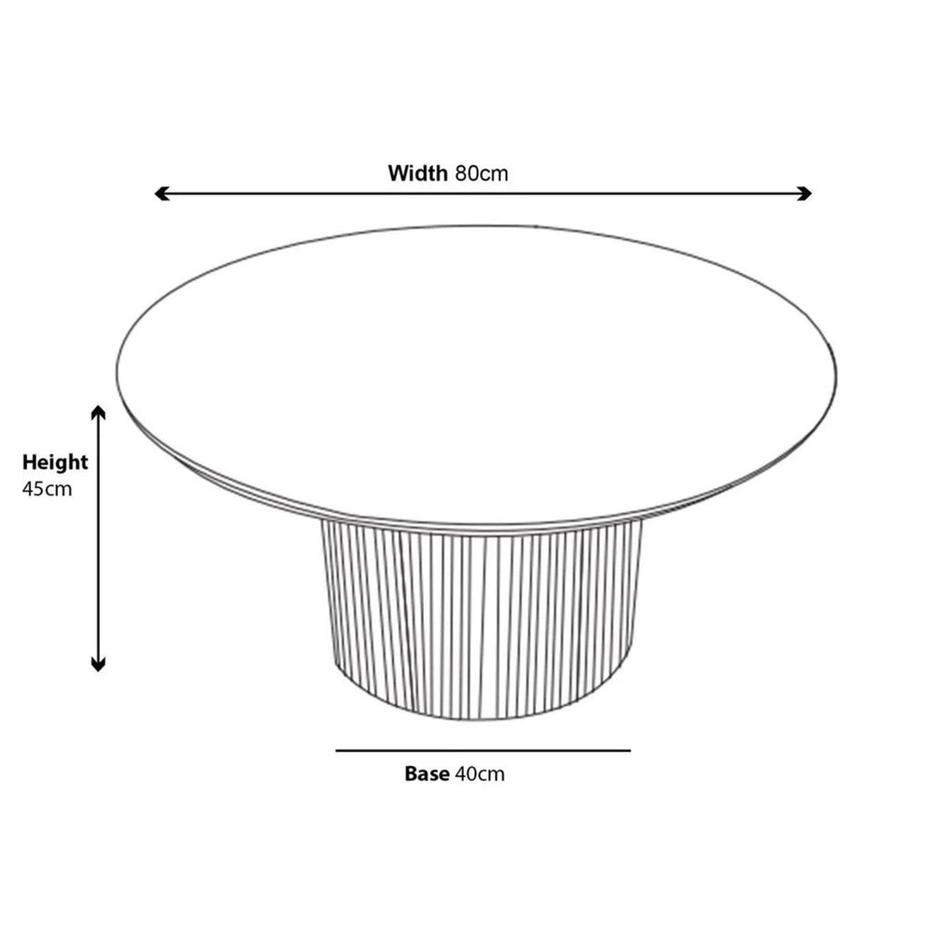 Renzo Black Round Coffee Table with Fluted Ribbed Drum Base