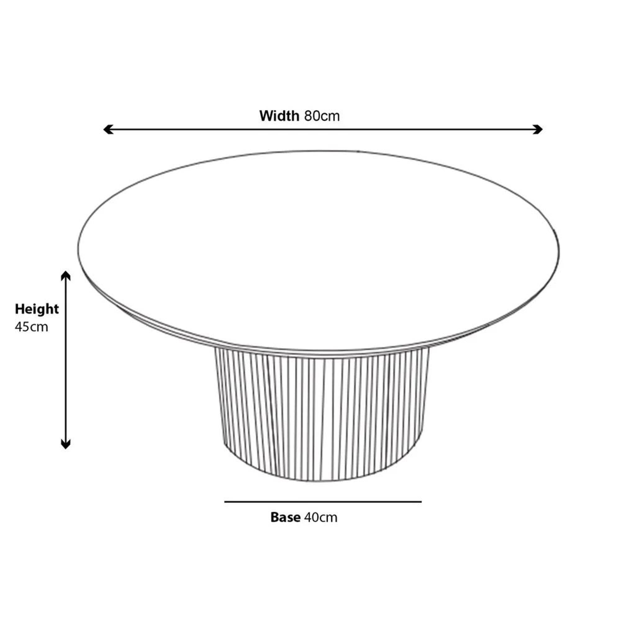 Renzo Black Round Coffee Table with Fluted Ribbed Drum Base