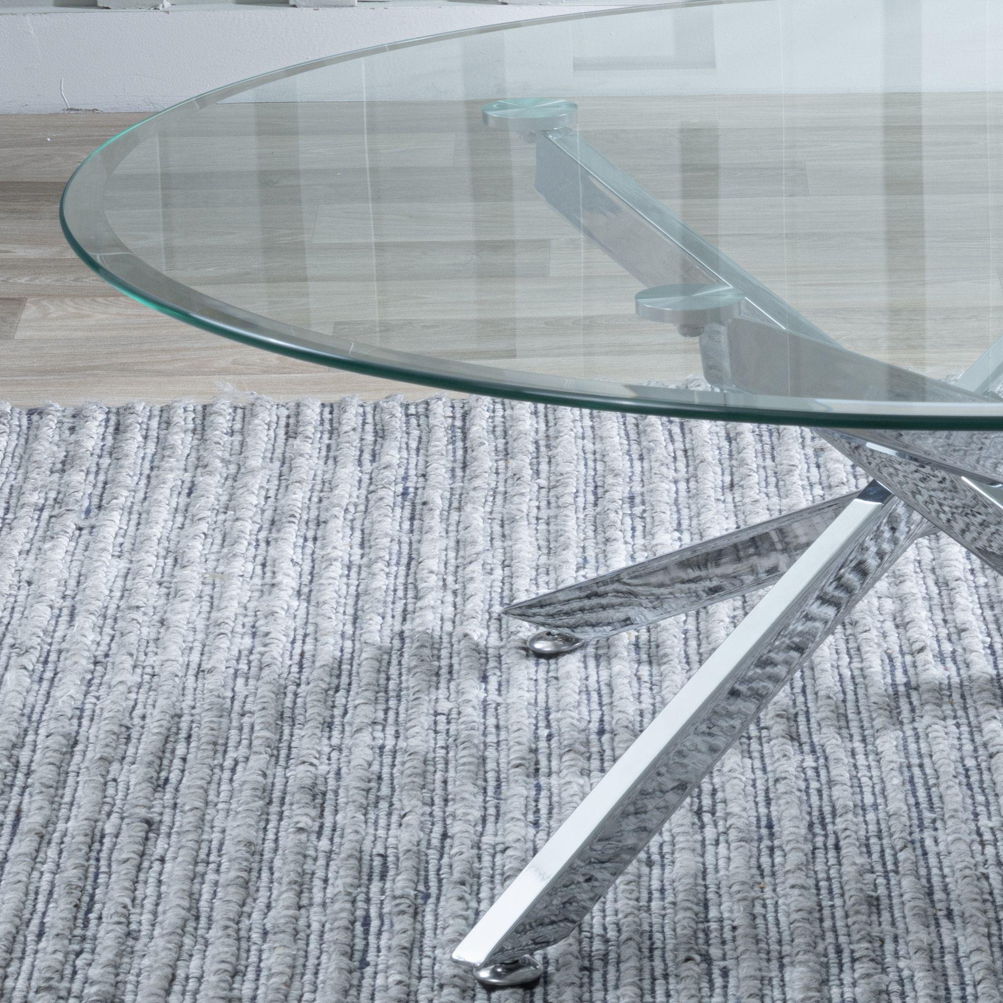 Sutton Clear Glass and Chrome Round Coffee Table - 90cm Tempered Top