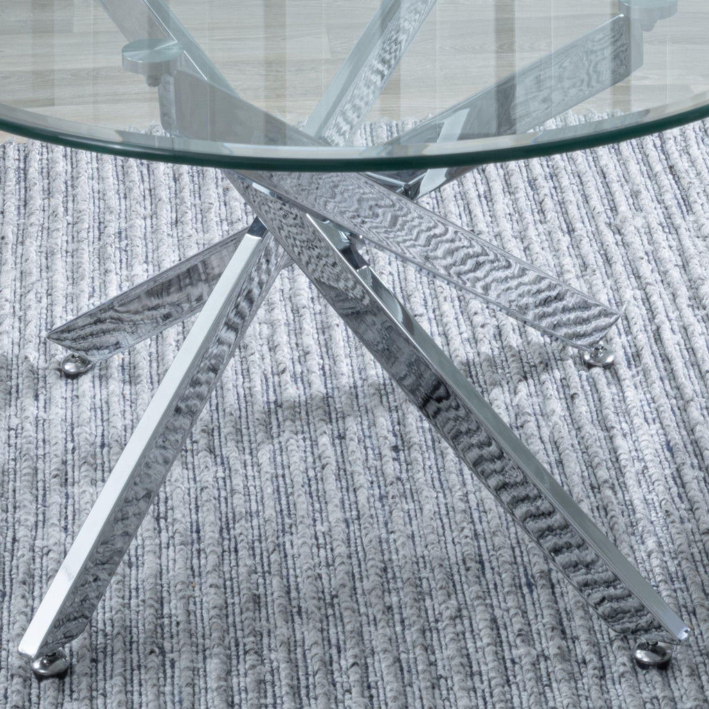 Sutton Clear Glass and Chrome Round Coffee Table - 90cm Tempered Top