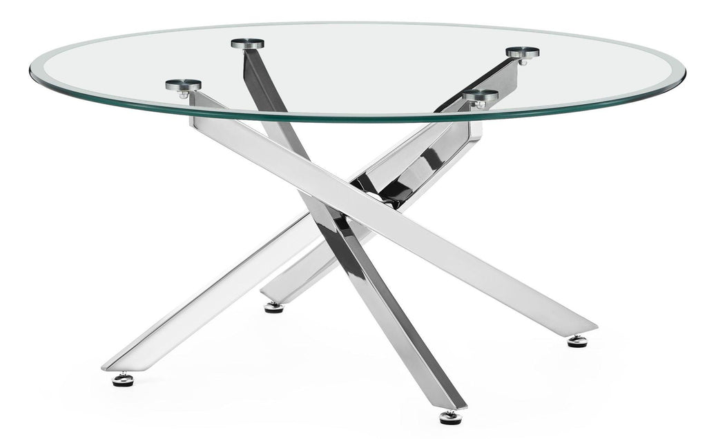 Sutton Clear Glass and Chrome Round Coffee Table - 90cm Tempered Top