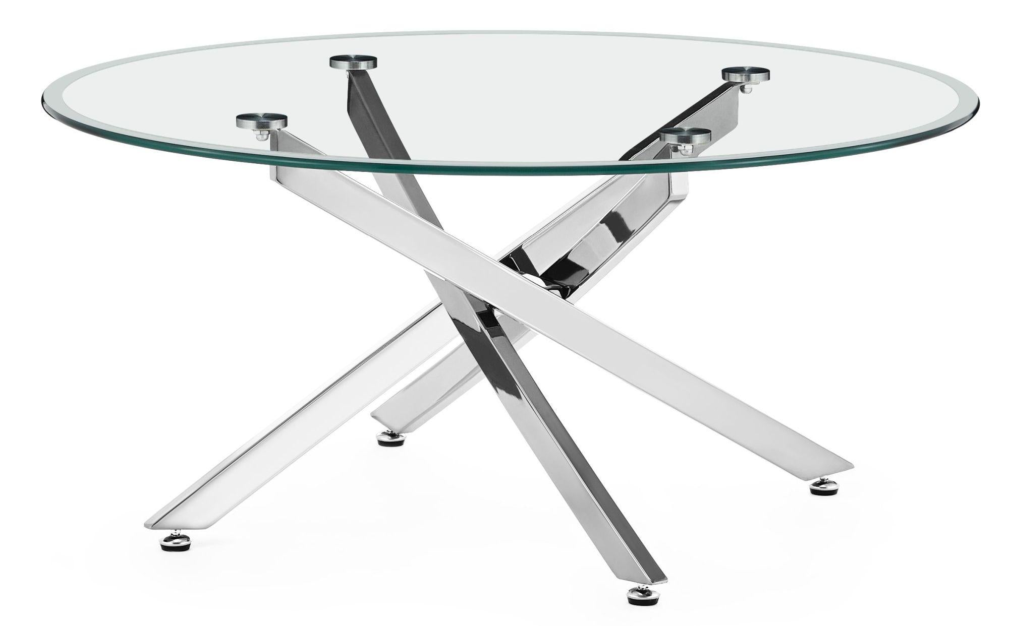 Sutton Clear Glass and Chrome Round Coffee Table - 90cm Tempered Top