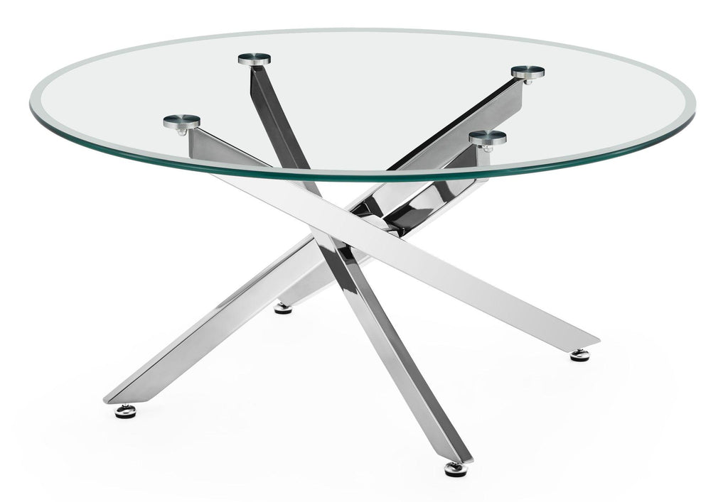 Sutton Clear Glass and Chrome Round Coffee Table - 90cm Tempered Top