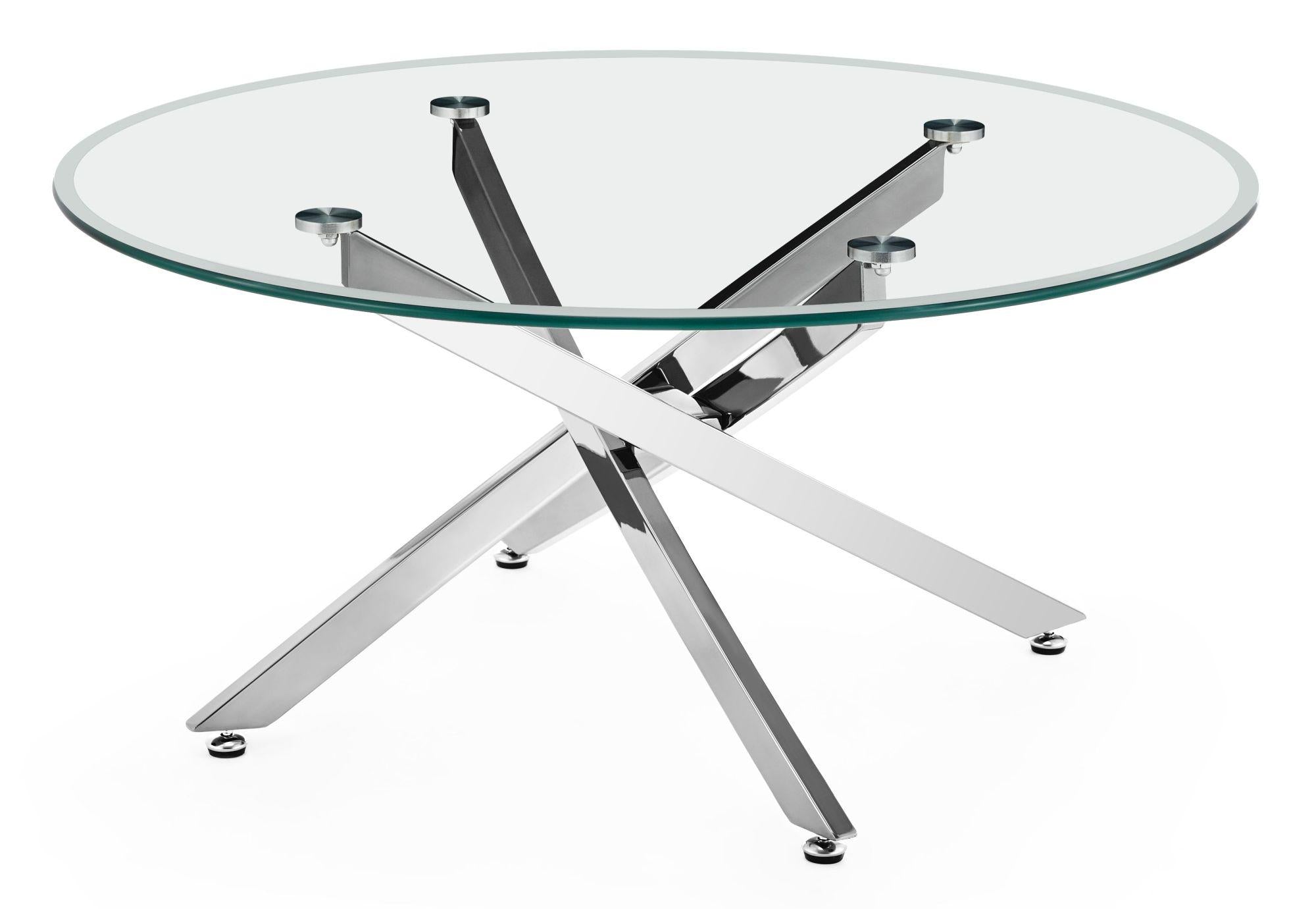 Sutton Clear Glass and Chrome Round Coffee Table - 90cm Tempered Top