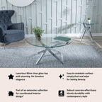 Sutton Clear Glass and Chrome Round Coffee Table - 90cm Tempered Top