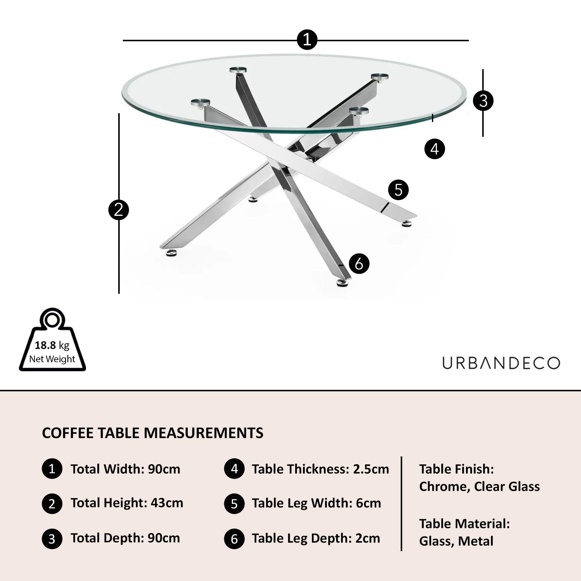 Sutton Clear Glass and Chrome Round Coffee Table - 90cm Tempered Top