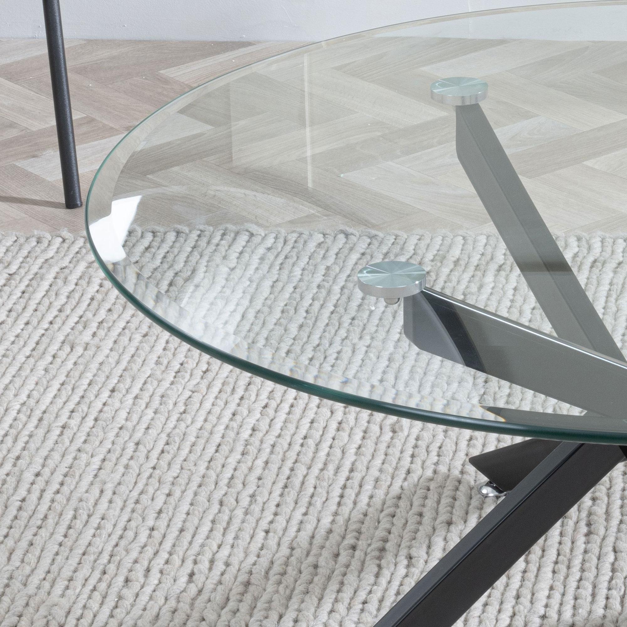 Sutton Clear Glass and Black Round Coffee Table - 90cm Tempered Top