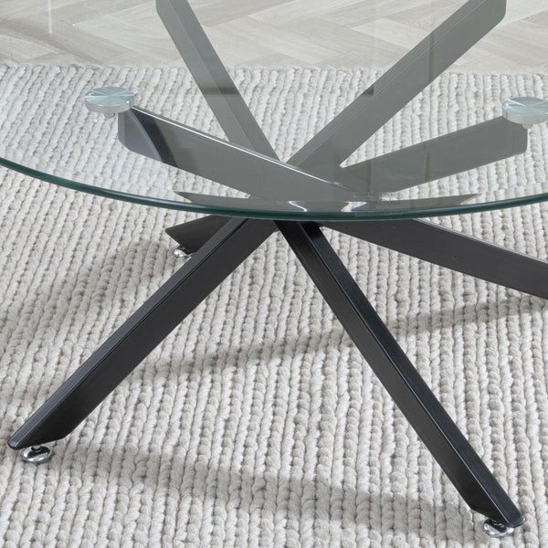 Sutton Clear Glass and Black Round Coffee Table - 90cm Tempered Top