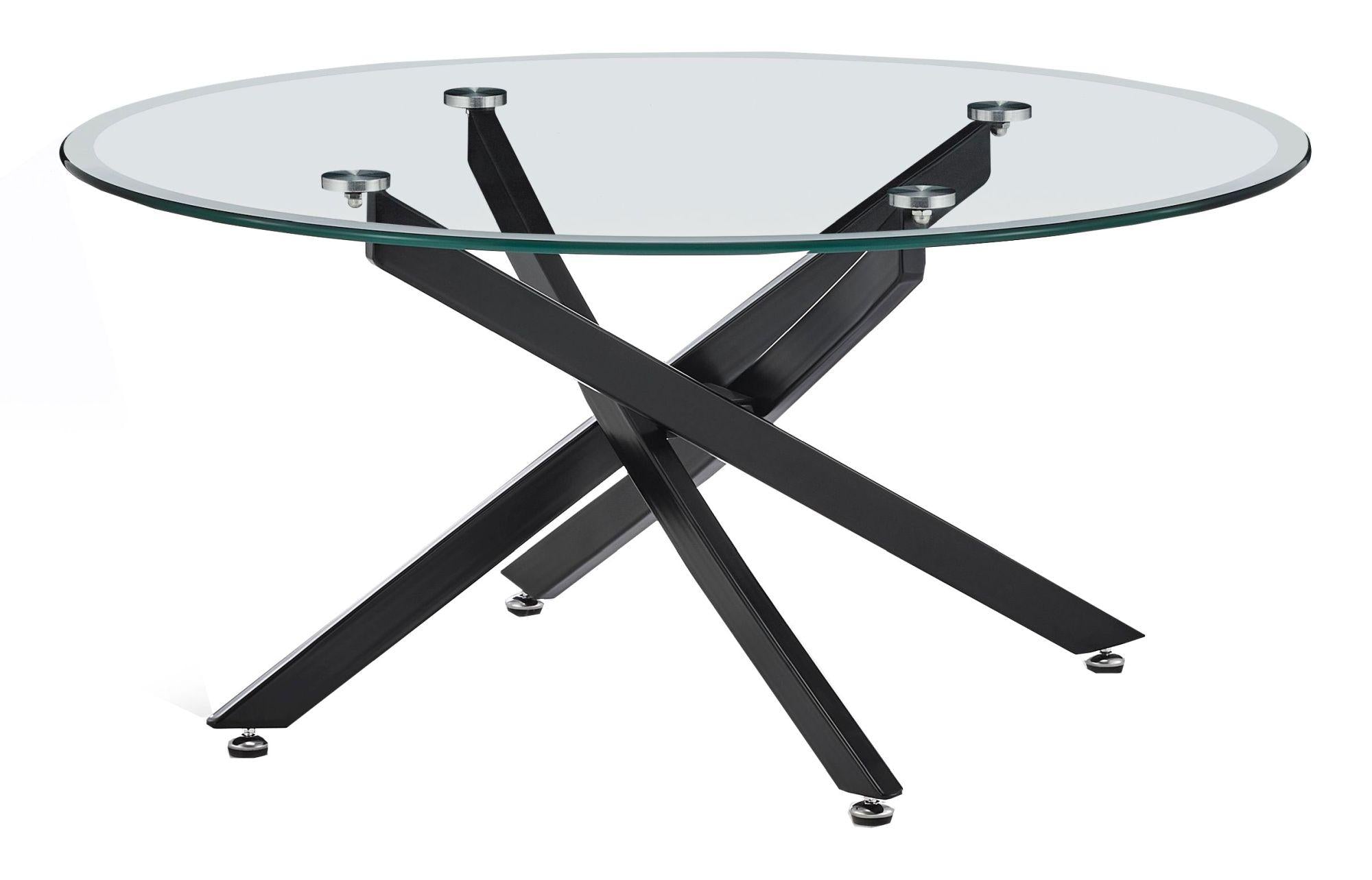 Sutton Clear Glass and Black Round Coffee Table - 90cm Tempered Top