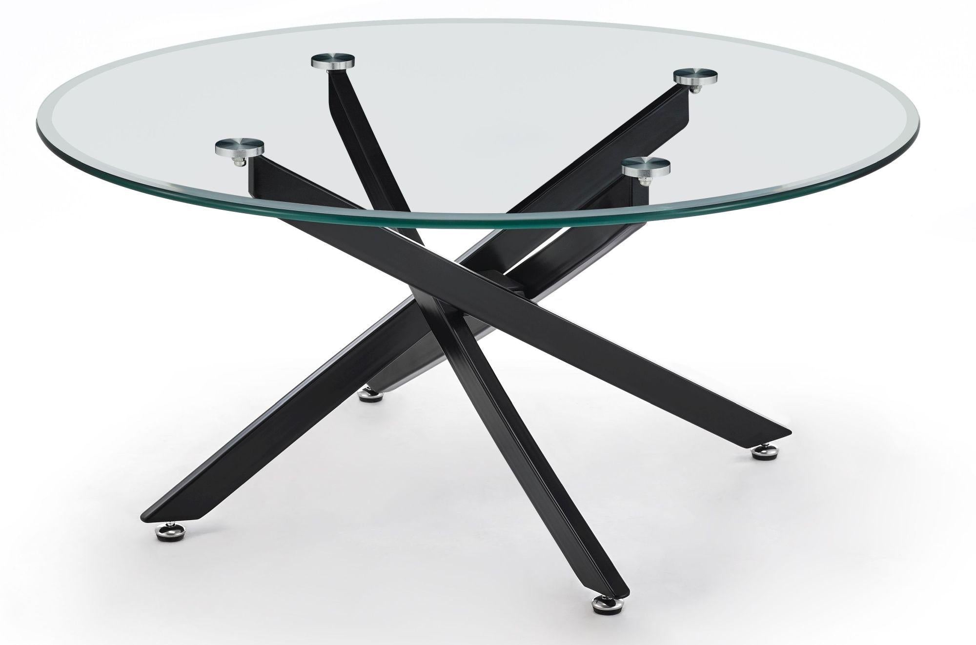 Sutton Clear Glass and Black Round Coffee Table - 90cm Tempered Top