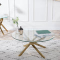 Sutton Clear Glass and Gold Round Coffee Table - 90cm Tempered Top