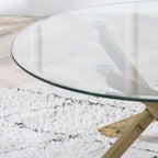 Sutton Clear Glass and Gold Round Coffee Table - 90cm Tempered Top