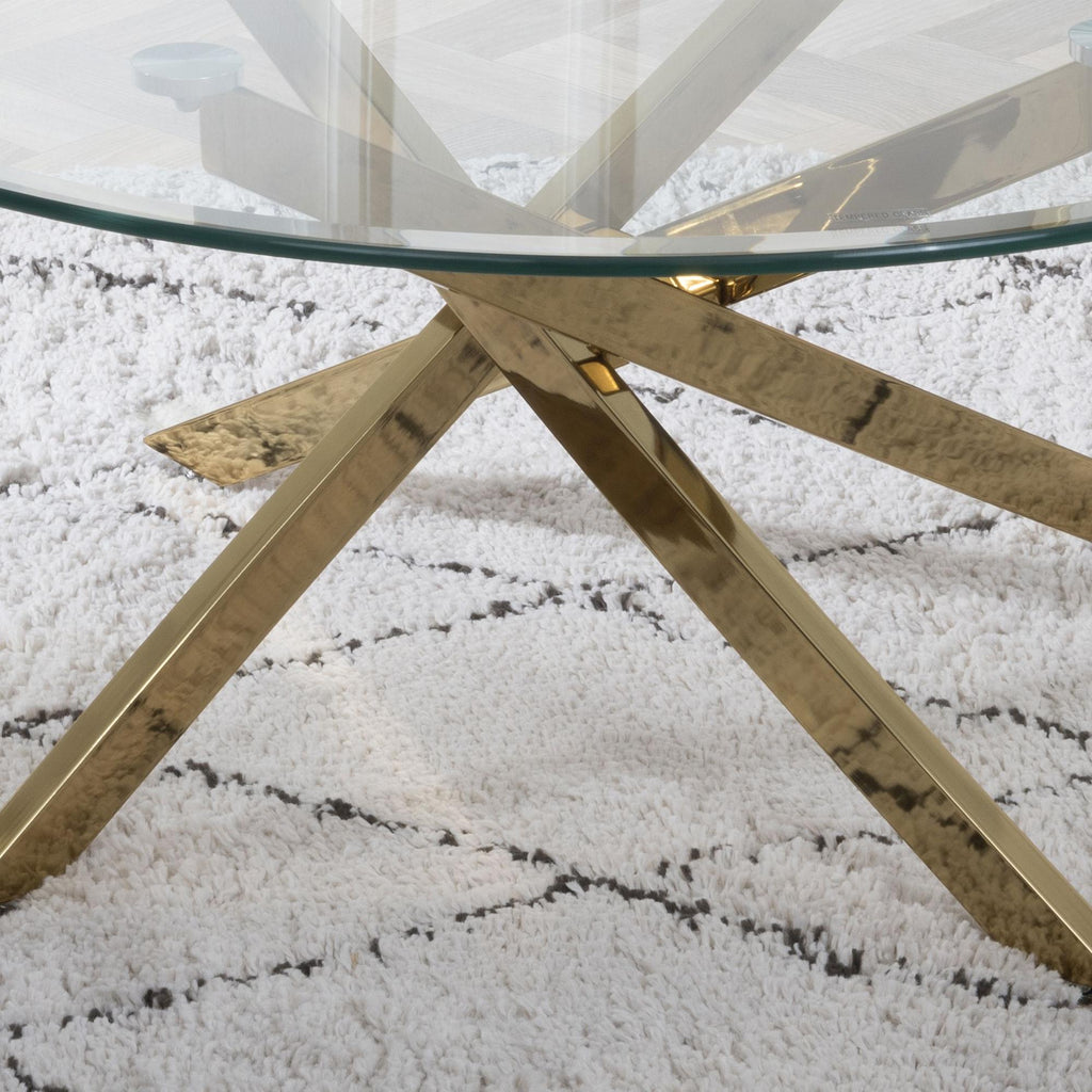 Sutton Clear Glass and Gold Round Coffee Table - 90cm Tempered Top