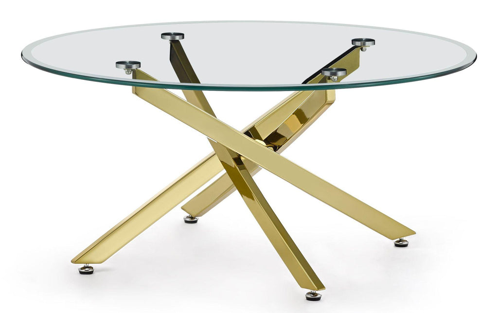 Sutton Clear Glass and Gold Round Coffee Table - 90cm Tempered Top