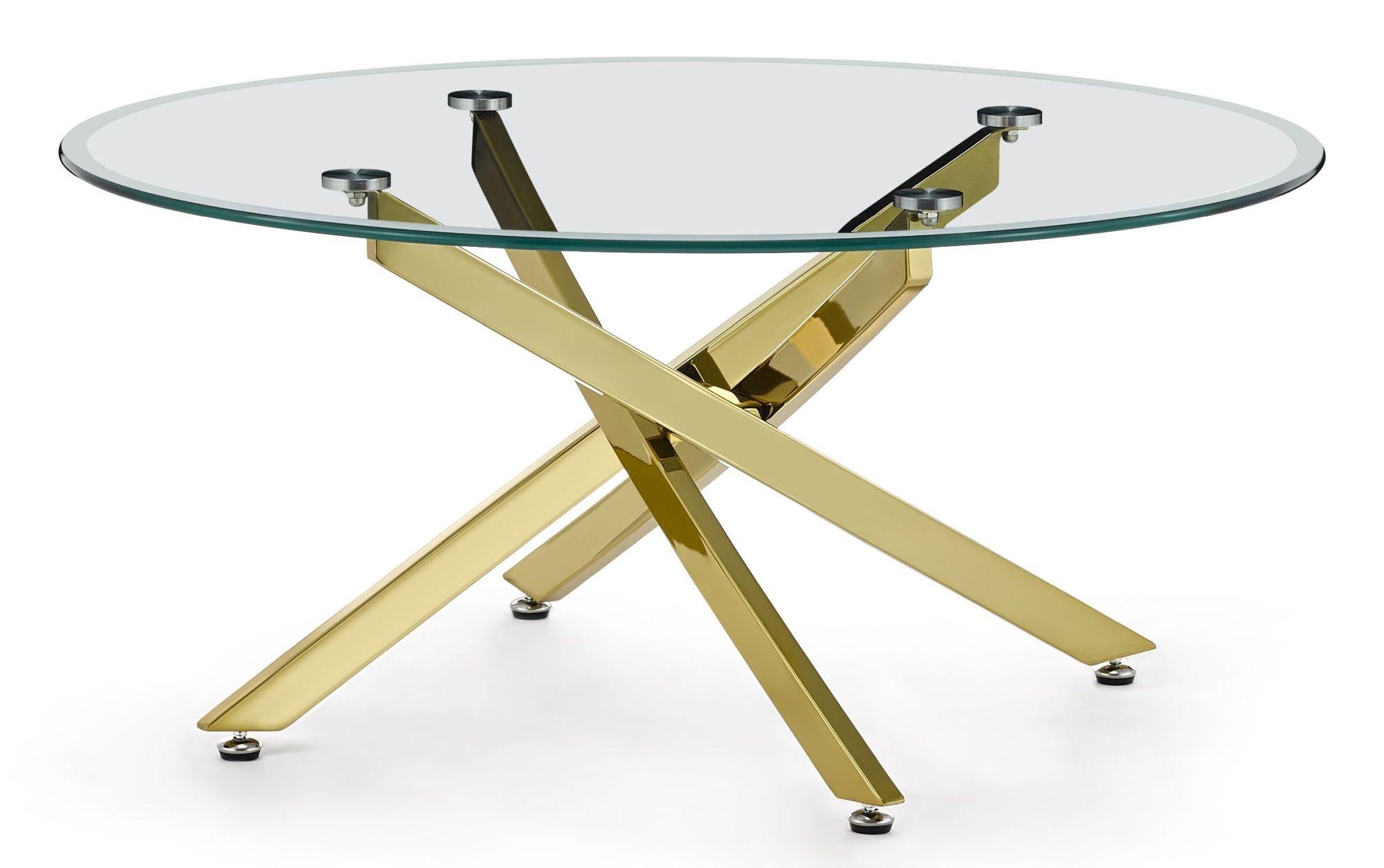 Sutton Clear Glass and Gold Round Coffee Table - 90cm Tempered Top