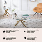 Sutton Clear Glass and Gold Round Coffee Table - 90cm Tempered Top