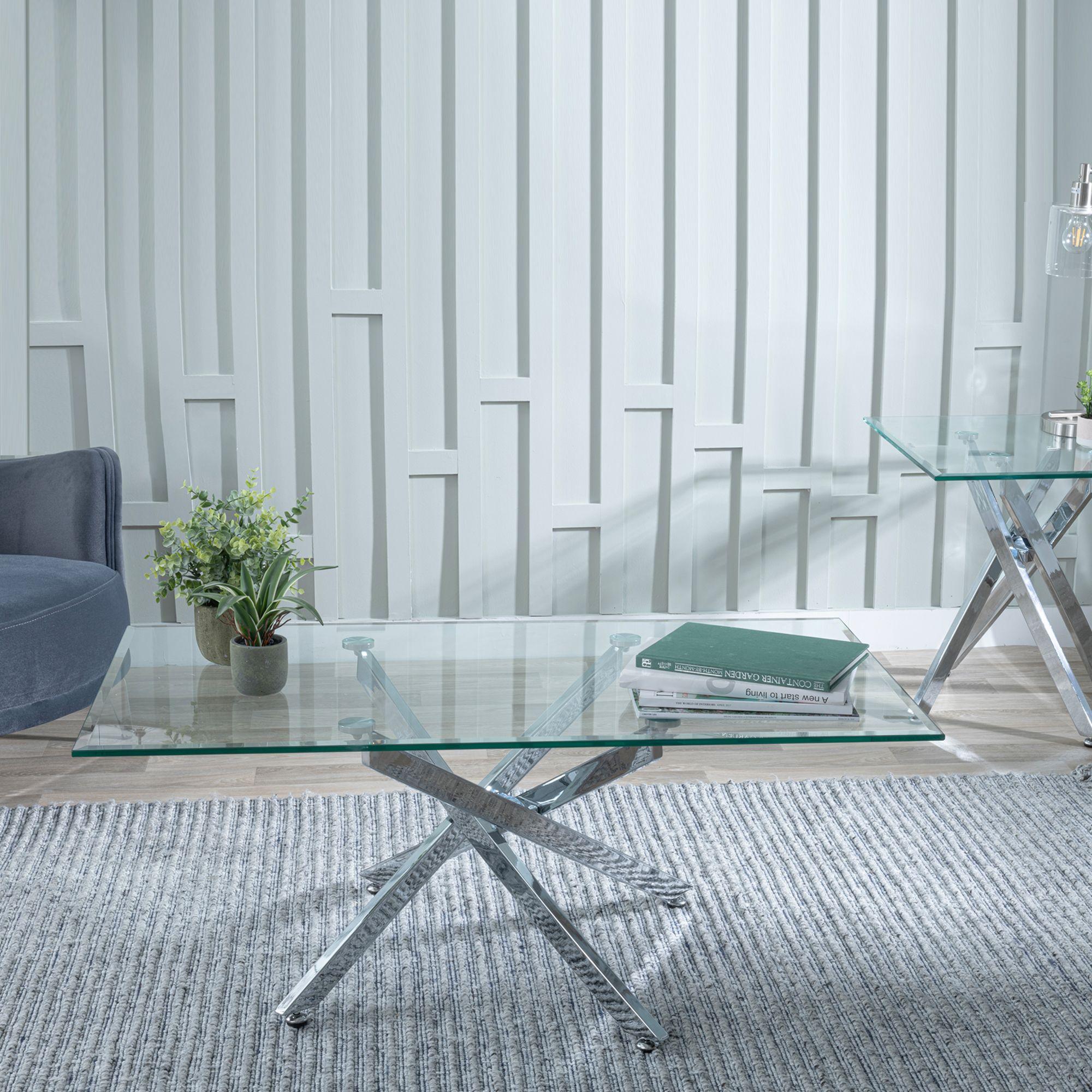 Sutton Clear Glass and Chrome Coffee Table - 110cm Tempered Top