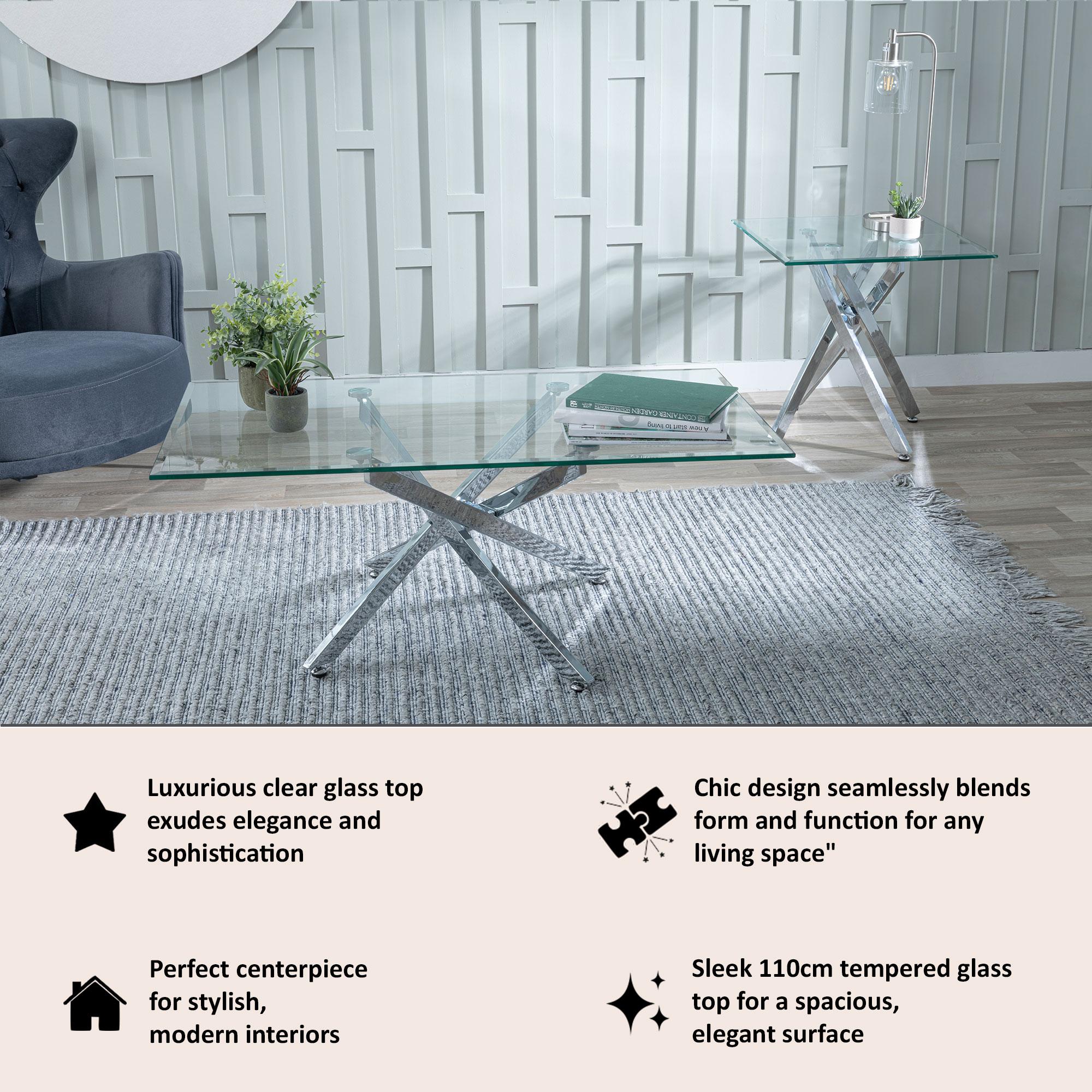 Sutton Clear Glass and Chrome Coffee Table - 110cm Tempered Top