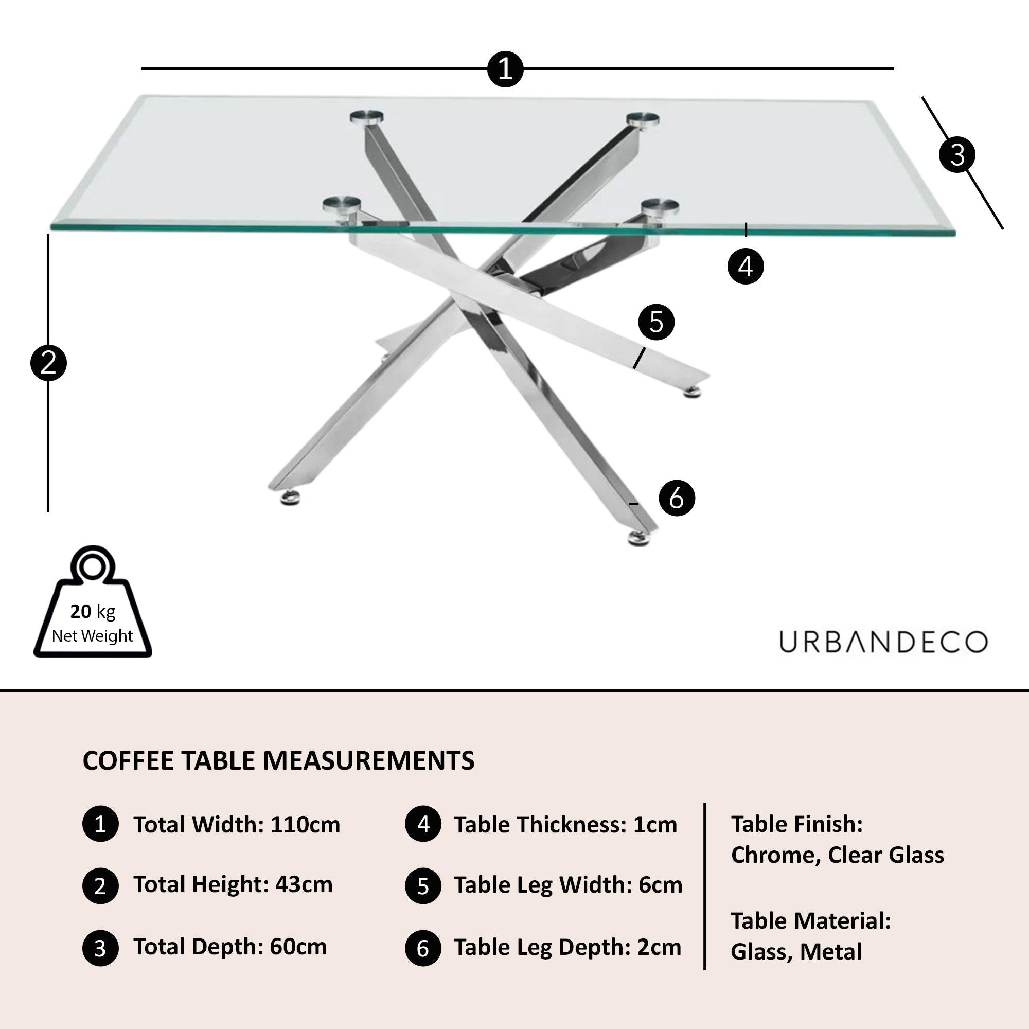 Sutton Clear Glass and Chrome Coffee Table - 110cm Tempered Top